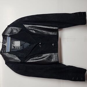 Michael Hoban North Beach Vintage Black Leather and Suede Cropped Blazer Sz 7/8